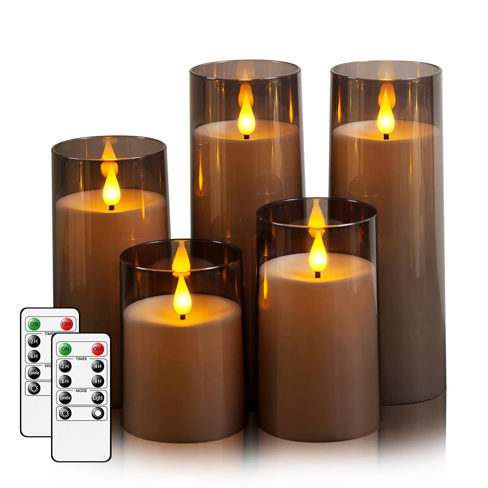 Fo32won Grey LED Flameless Pillar Candles Battery Operated with Remote and Timer, Set of 5 (D 3"... | Amazon (US)