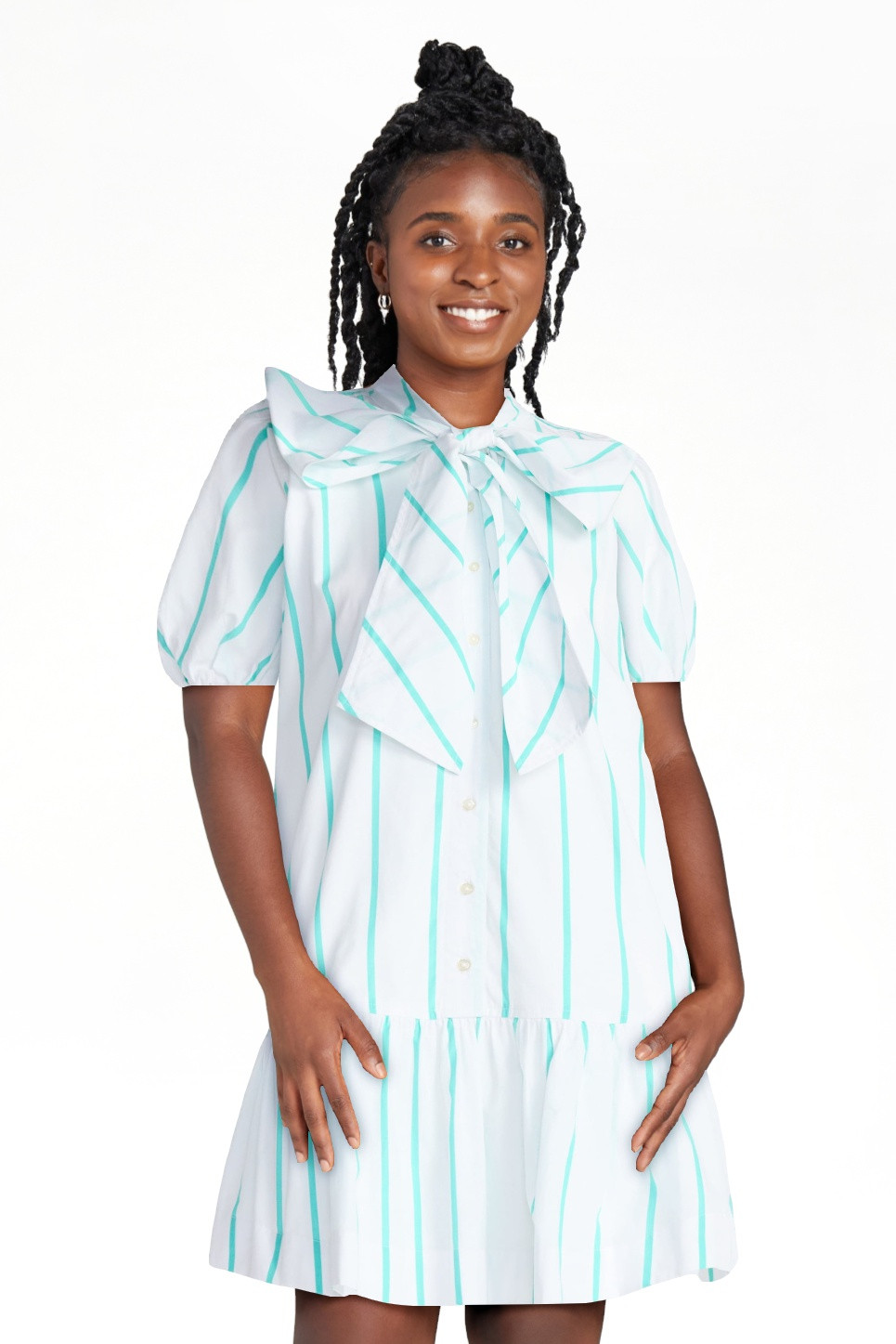 Free Assembly Women's Tie Neck Striped Cotton Mini Dress, Sizes XS-4X | Walmart (US)