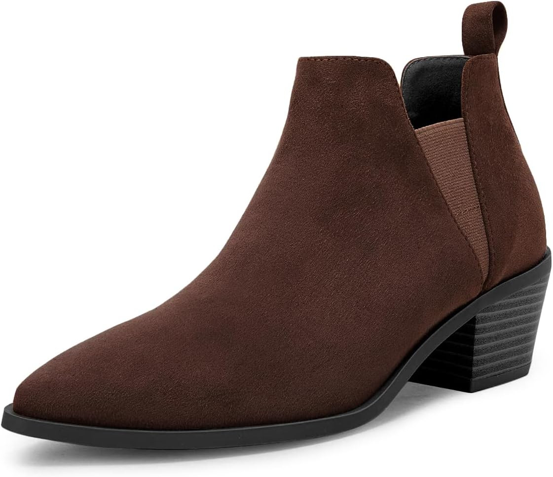 Booties for Women Stacked Chunky Heel Ankle Boots Slip on Western Low Heel Chelsea Boots | Amazon (US)