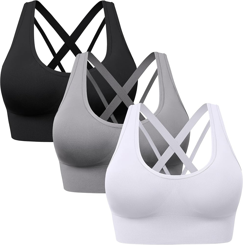 HBselect Sports Bra for Women Solid Straps Cross Back Plus Size Fitness Running Yoga Padded Busti... | Amazon (FR)