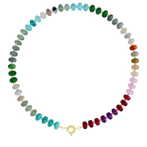 Handmade Beaded Necklace for Women, 17 Inch Colorful Rainbow Necklace Boho Bead Choker Necklace - Beaded Gemstone Necklace, Natural Stone Necklace Handmade Necklace Gift for Women Mom Grandma | Amazon (US)