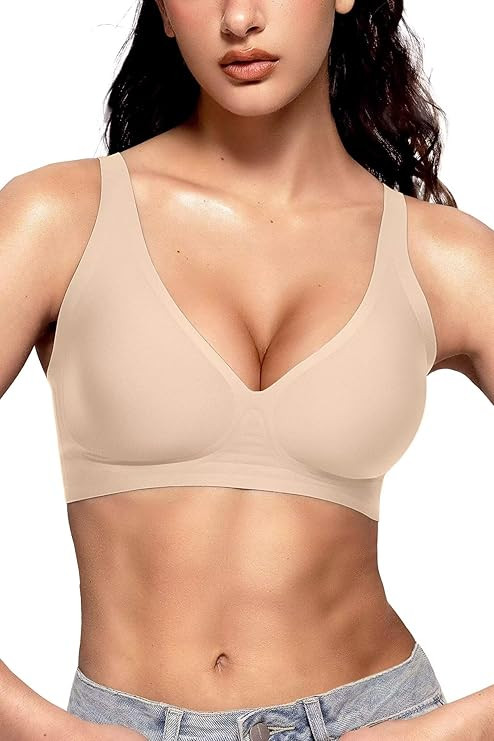 Vertvie Womens Wireless Seamless Bras Deep V No Underwire Push Up Bras Supportive Full Coverage B... | Amazon (US)