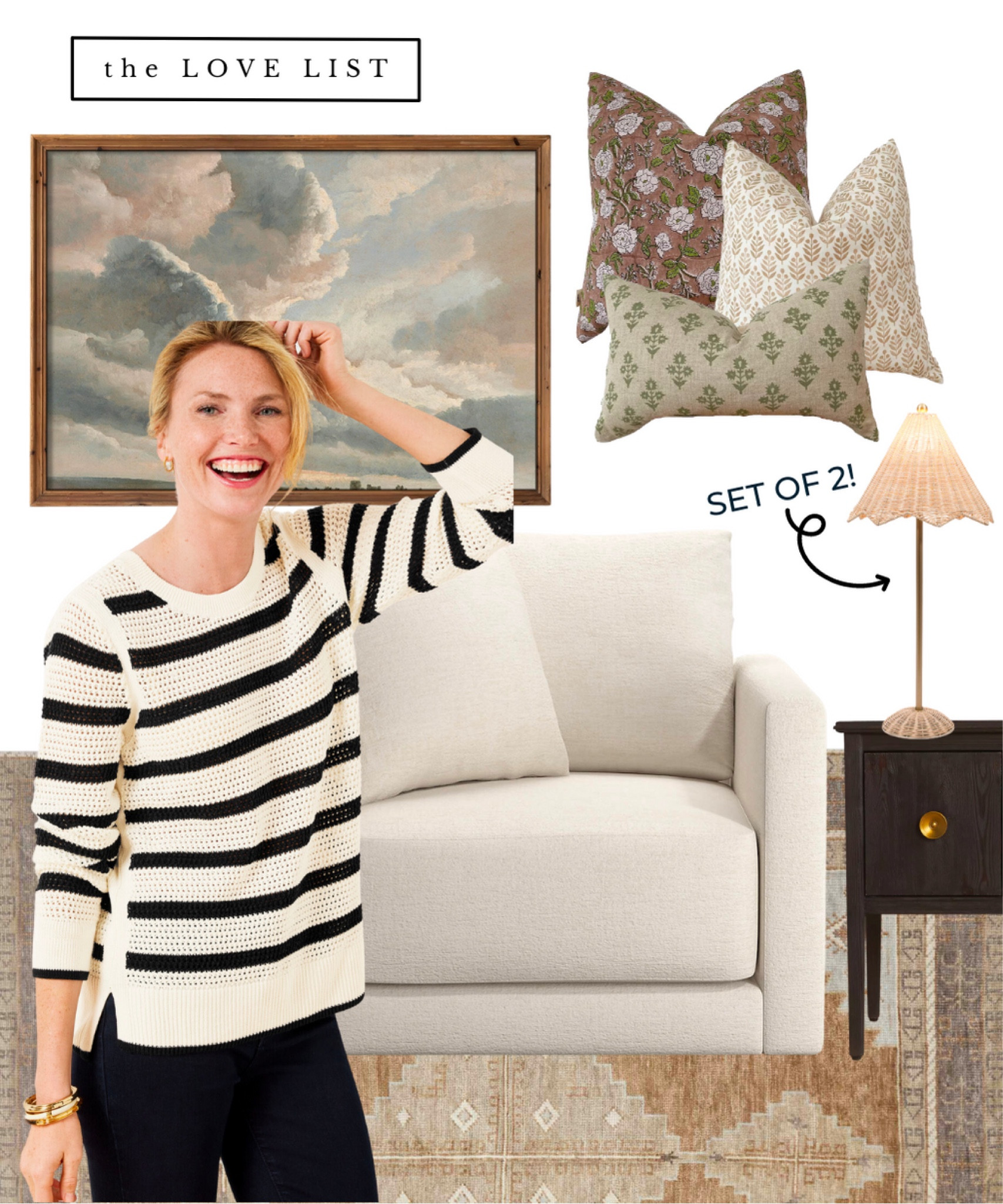 Traditional living room decor, neutral living room furniture // swivel arm chair, rattan table lamp set, wood side table, Etsy pillows, vintage pillow set, vintage art print, striped sweater 

#LTKhome #LTKSeasonal #LTKstyletip