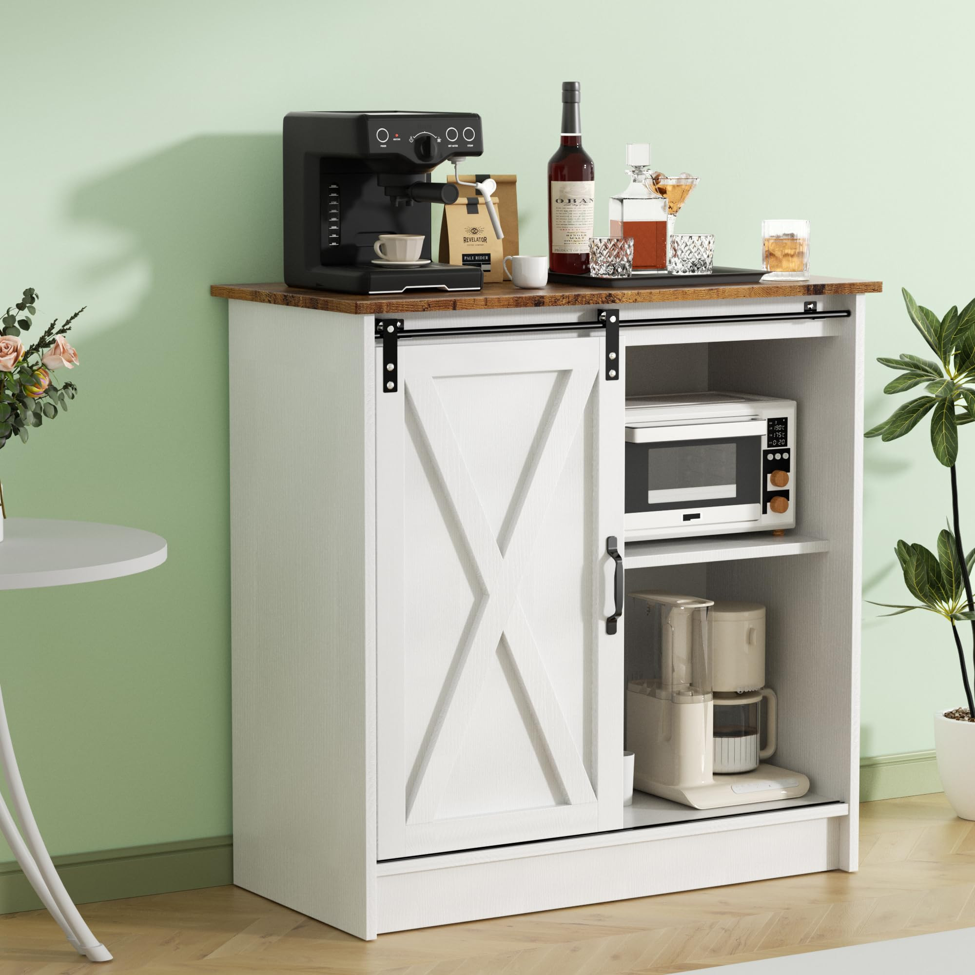 Farmhouse Coffee Bar Cabinet, Coffee Bar Table with Sliding Barn Door, Suitable for Kitchen, Dini... | Amazon (US)