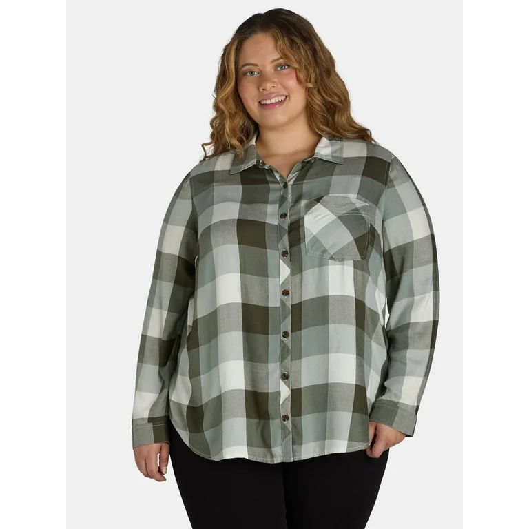 Terra & Sky Women's Plus Plaid Button-Down Shirt, Sizes 0X-5X | Walmart (US)