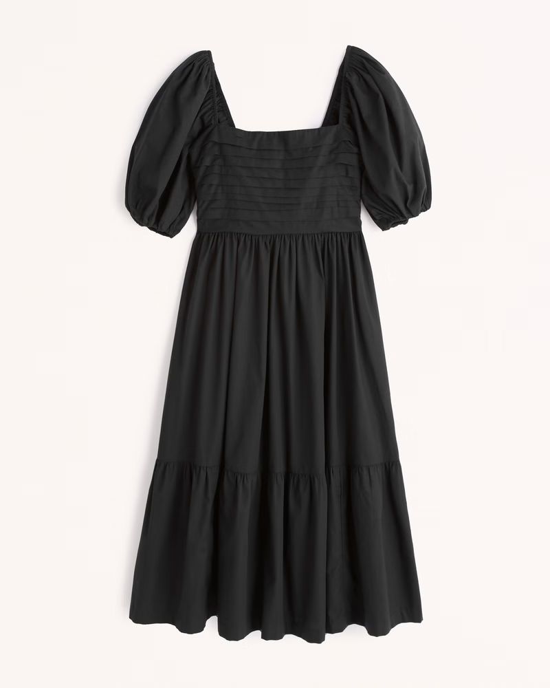 Women's Ruched Puff Sleeve Poplin Midi Dress | Women's Dresses & Jumpsuits | Abercrombie.com | Abercrombie & Fitch (US)