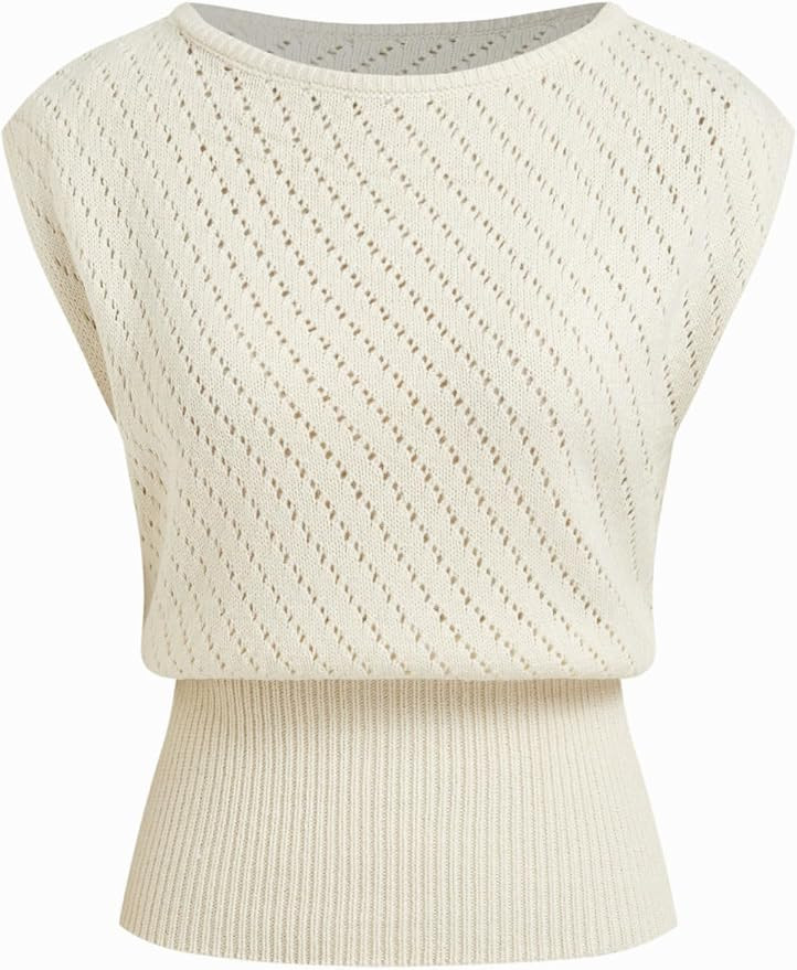 CIDER Summer Short Sleeve Crop Sweater Vest for Women Boat Neck Ribbed Knit Cut Out Tops Going Ou... | Amazon (US)