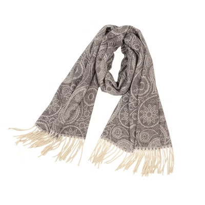 Anna-Kaci Women's Jacquard Knit Scarf with Tassel Fringe and Bohemian Floral Pattern 78.5×26 Inches, Gray | Target