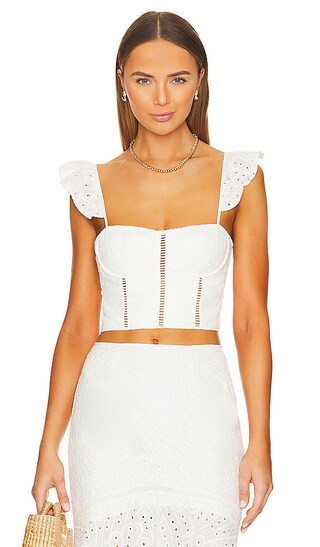 Irma Eyelet Crop Top in White | Revolve Clothing (Global)