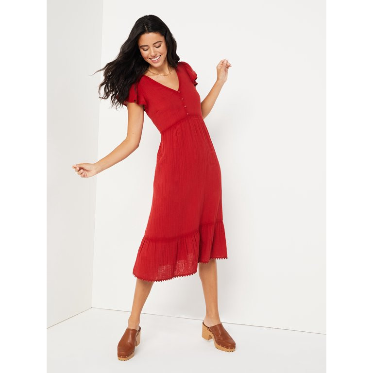Time and Tru Women's Midi Double Cloth Dress | Walmart (US)