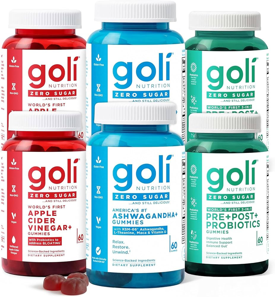 Goli Zero Sugar 6 Pack Bundle - World's First 3-in-1 Pre, Post, Probiotic, Apple Cider Vinegar wi... | Amazon (US)