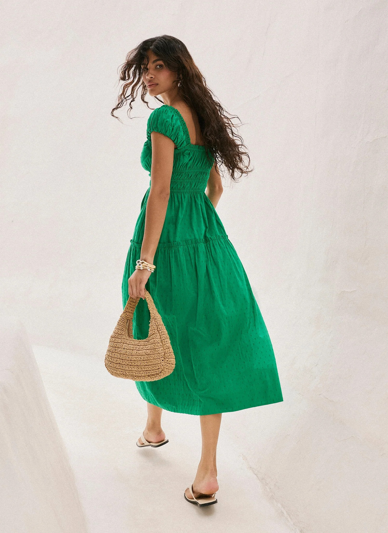 Green Cotton Midi Dress | Mint Velvet