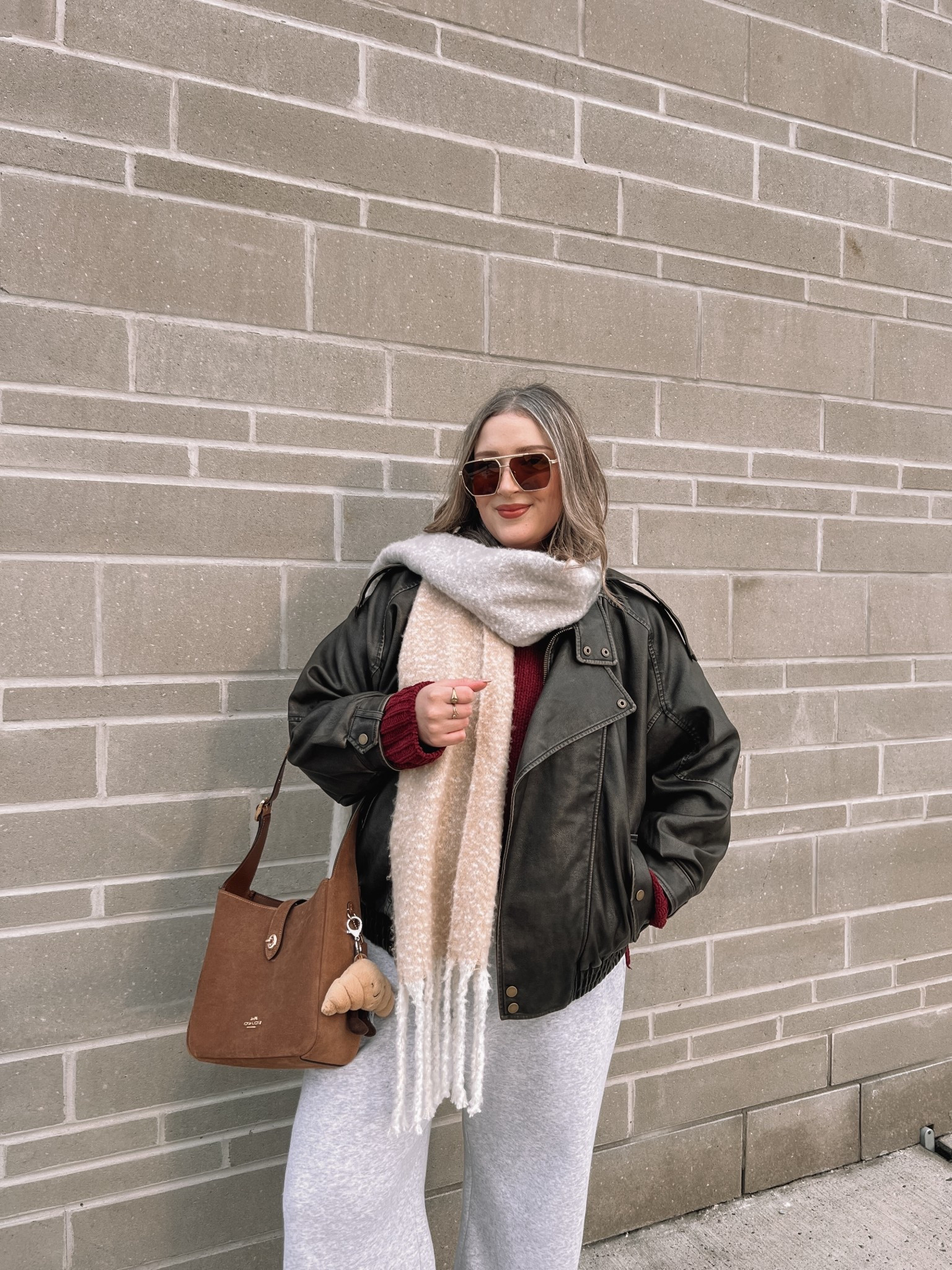 My fave vegan leather jacket back in stock! Wearing my usual size L in the wide leg sweatpants, burgundy chenille sweater, white tee, and oversized leather jacket. Linked similar scarves


#LTKwinter #LTKsale #LTKmidsize