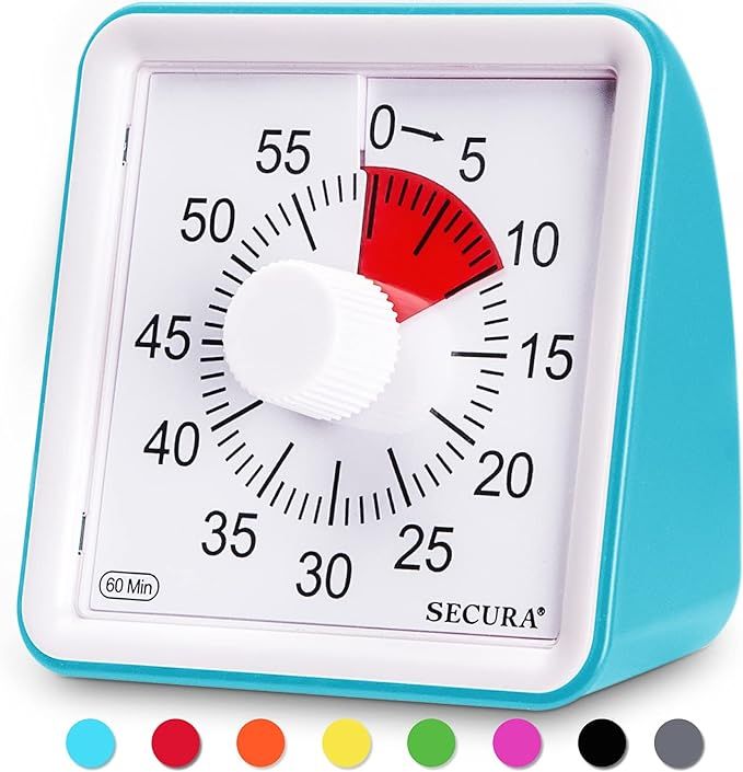 Secura 60-Minute Visual Timer, Classroom Countdown Clock, Silent Timer for Kids and Adults, Time ... | Amazon (US)