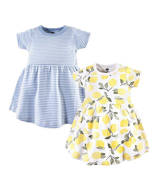 Hudson Baby Girls' Casual Dresses Lemons - Blue & Yellow Stripe Lemon Short-Sleeve A-Line Dress Set  | Zulily