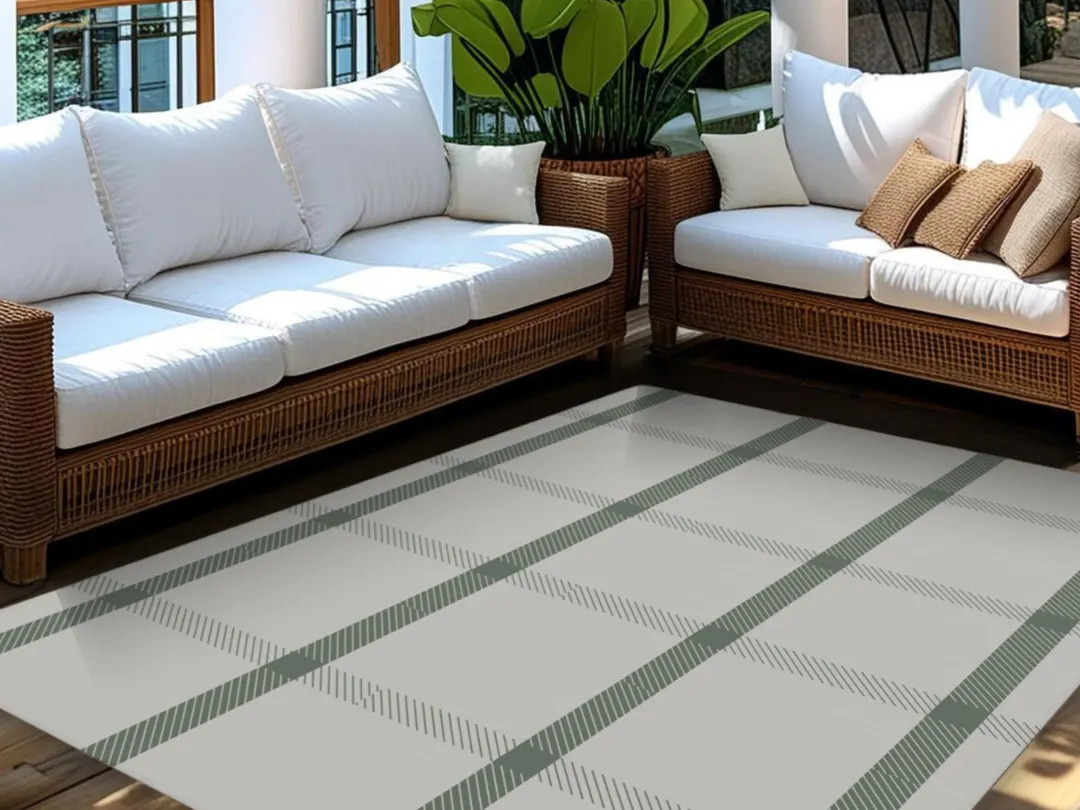 Outdoor Area Rug Green Plaid Modern Farmhouse Doormats Layering Rug Custom Size Rug for Outdoors ... | Etsy (US)