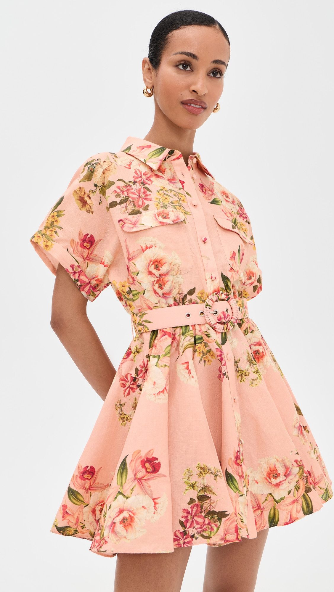 Hemant and Nandita Short Dress with Buckle Belt Peach S | Shopbop