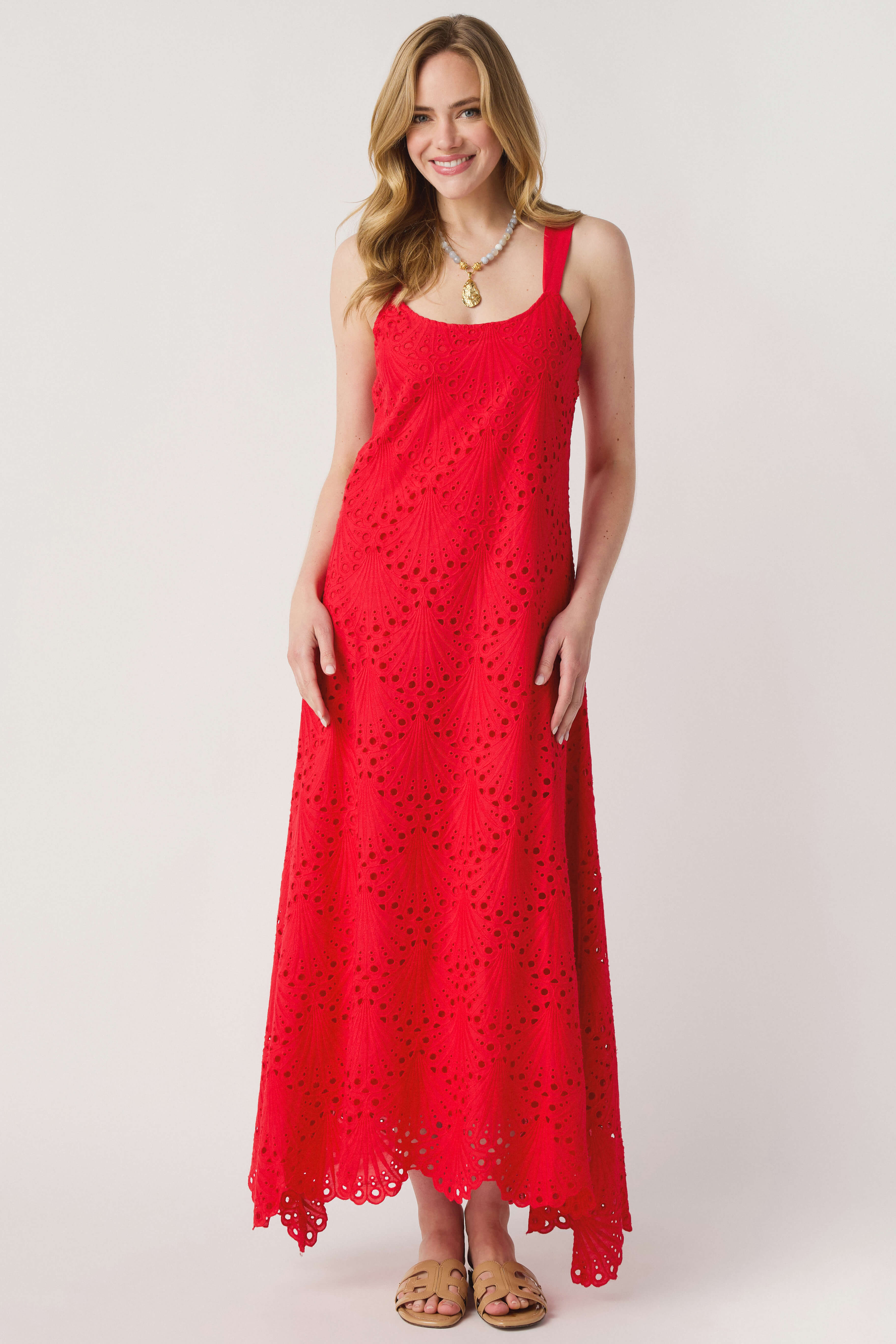 Lalavon Sleeveless Floral Embroidery Maxi Dress | Social Threads