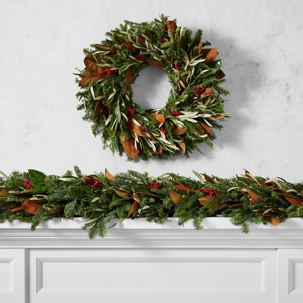 Jeff Leatham x Williams Sonoma Parisian Christmas Live Wreath &amp; Garland | Williams-Sonoma