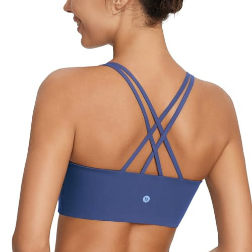 BALEAF Nuleaf Sports Bras for Women, Strappy Longline Yoga Padded Bras, High Impact Molded Cups Workout Crop Top Navy Blue M | Amazon (US)