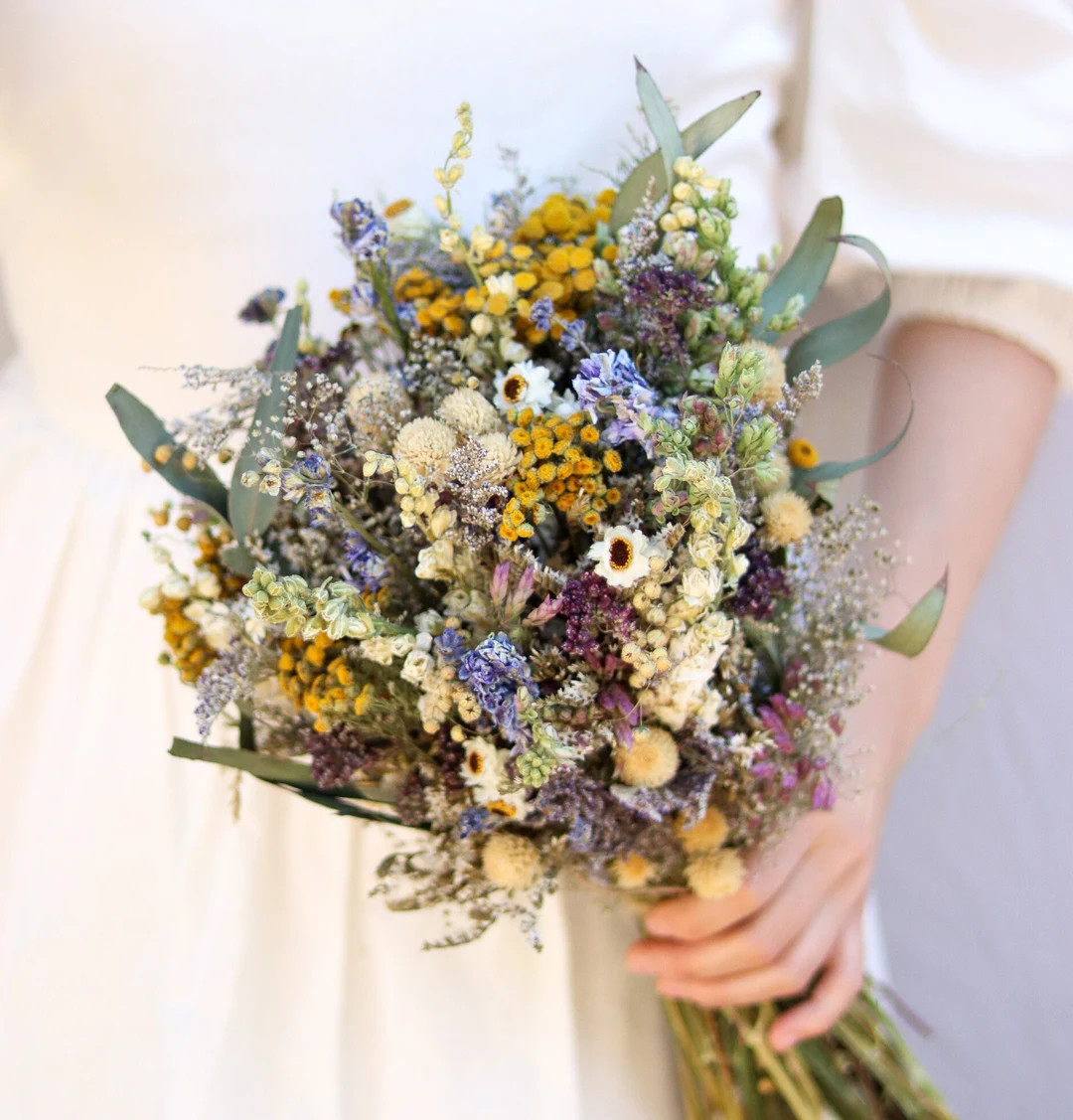 Flower Bouquet with Eucalyptus, and Lavender for Bridal bouquet / Spring wedding, Rustic Boho Bri... | Etsy (US)