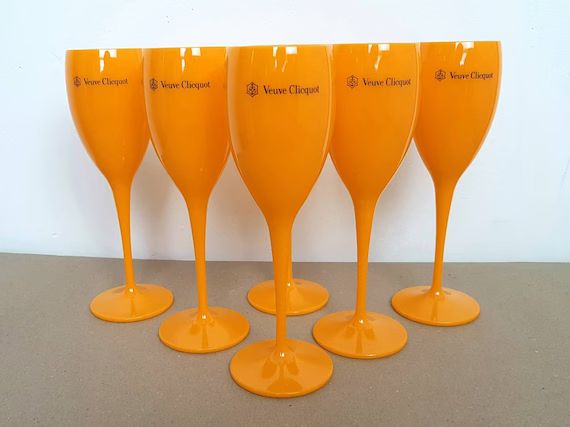 6x Veuve Clicquot Orange Acrylic Plastic Champagne Glasses 195ml 20cm | Etsy (US)