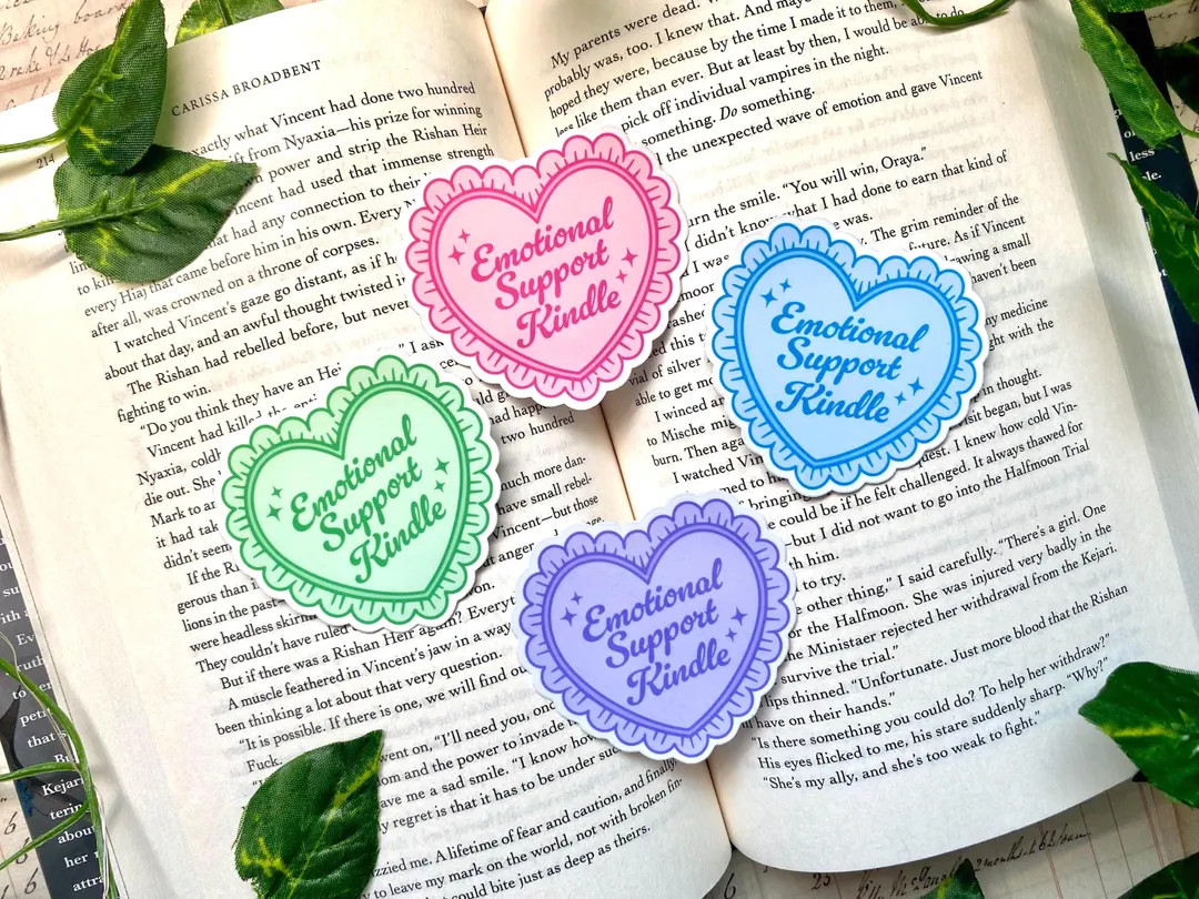 Emotional Support Kindle Sticker | Lace Heart Bookish Sticker | Etsy (US)