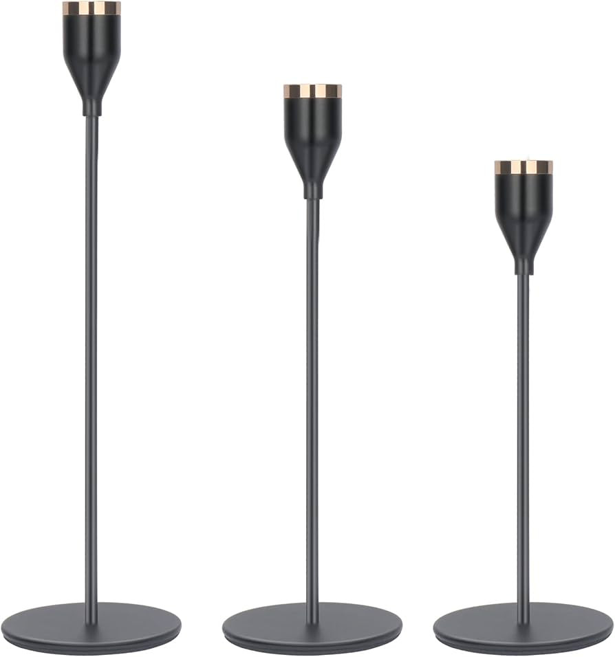 SZHFJCTH Black Candle Holders Set of 3 for Taper Candles,Decorative Candlestick Holder，for Wedd... | Amazon (US)