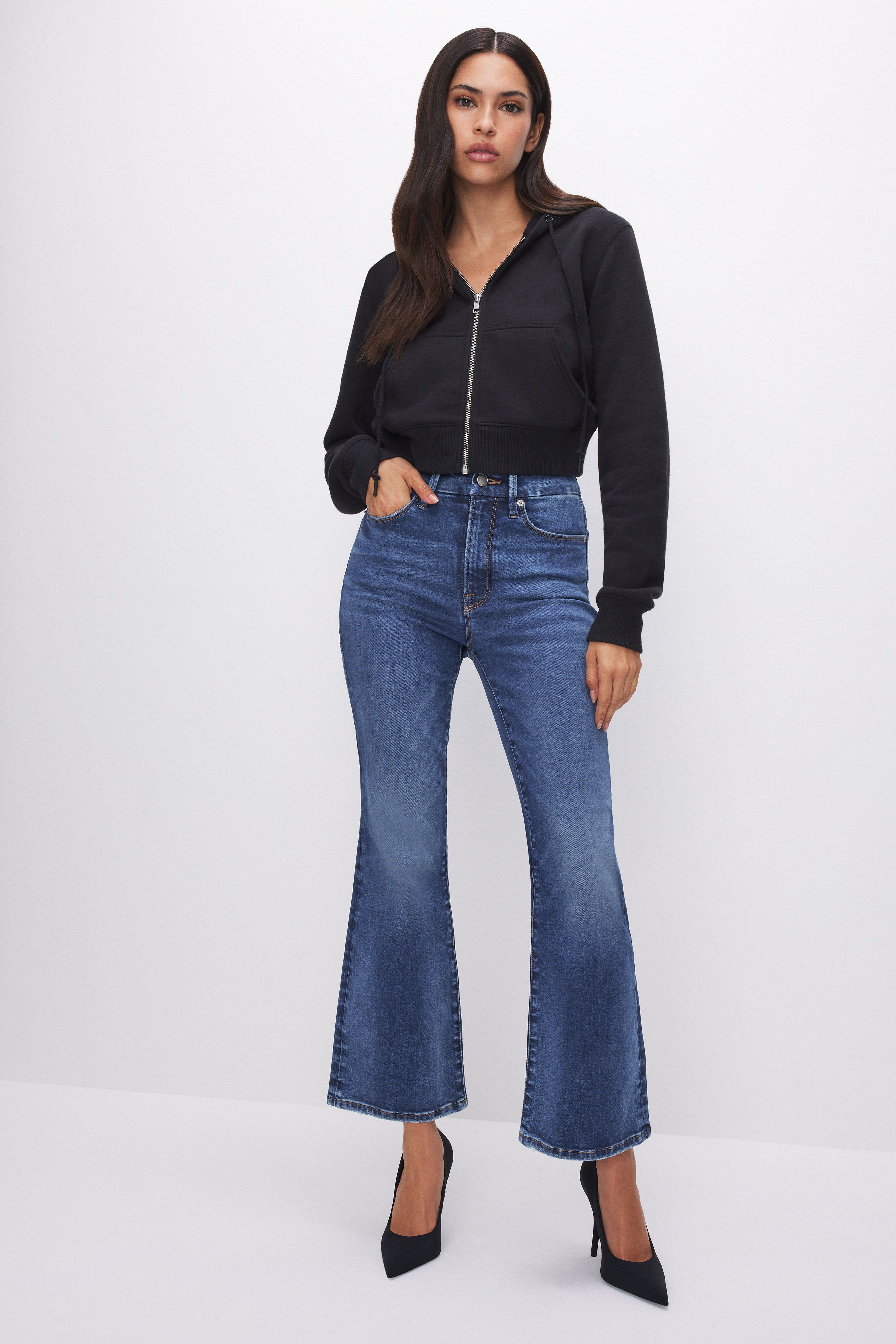 ALWAYS FITS GOOD LEGS CROPPED MINI BOOTCUT JEANS | Good American