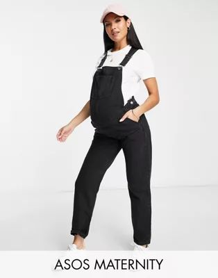 ASOS DESIGN Maternity 'original' denim overalls in washed black | ASOS (Global)