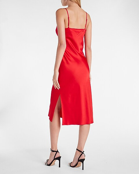 Satin Cowl Neck Midi Slip Dress | Express