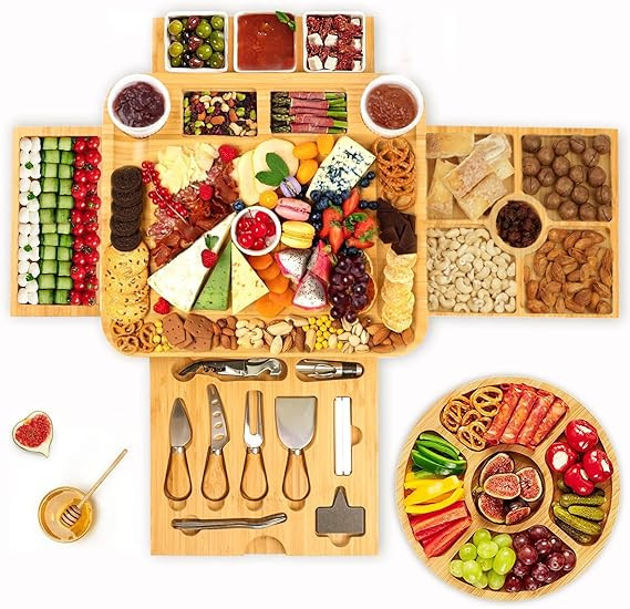 Charcuterie Boards Gift Set Bamboo Cheese Board and Knife Set, Cheese Tray Magnetic Charcuterie B... | Amazon (US)