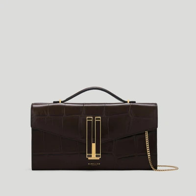 DeMellier The Vancouver Clutch in Dark Chocolate Large Croc-Effect Leather Clutch | DeMellier