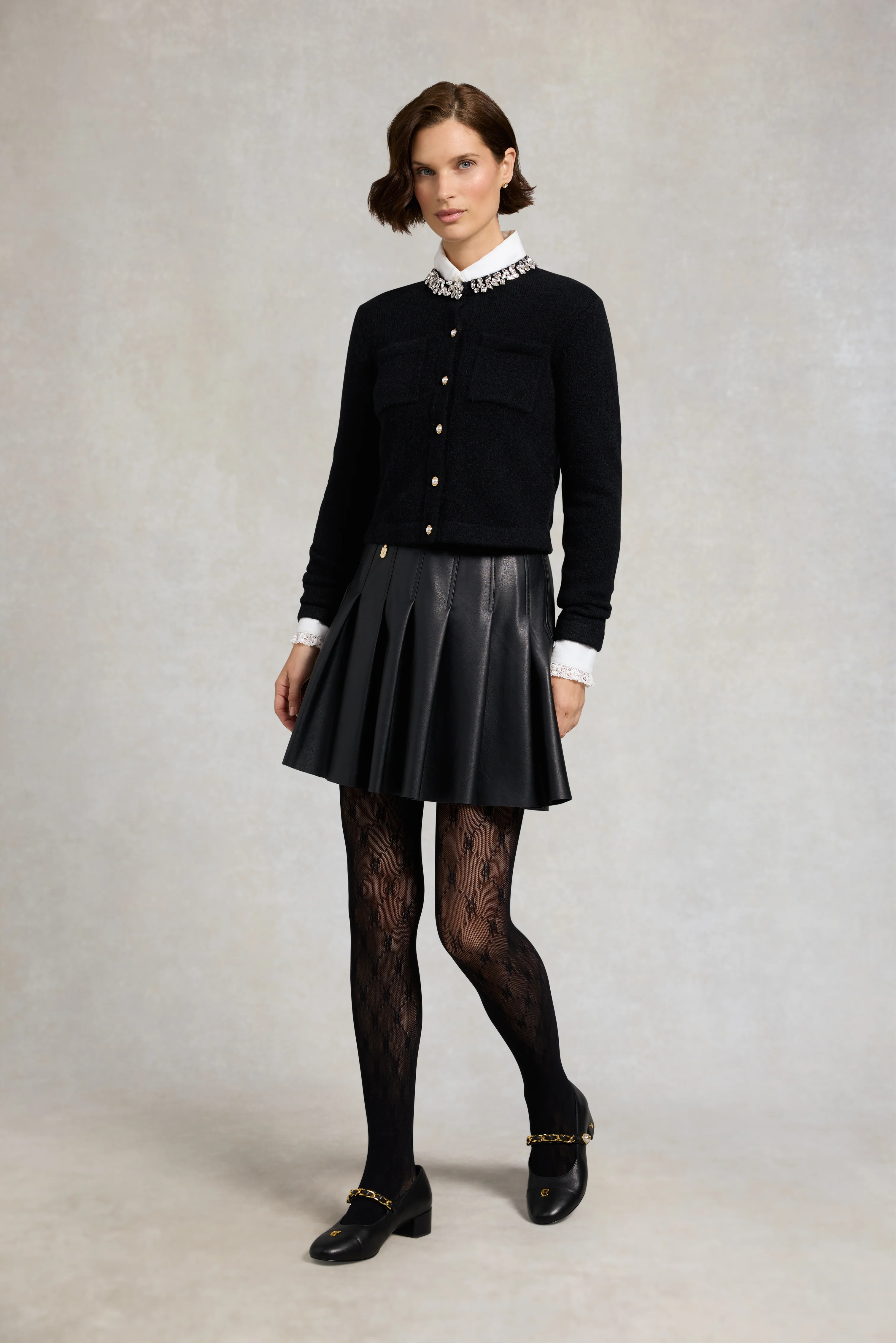 Faux Leather Pleated Mini Skirt (Black) | Holland Cooper