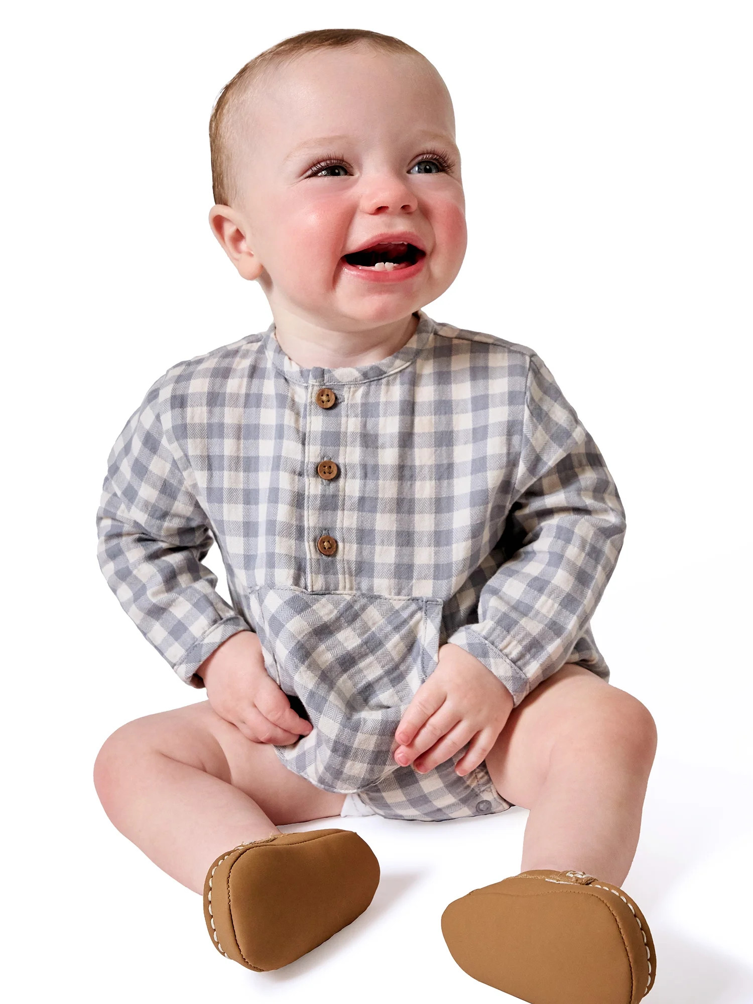 Modern Moments by Gerber Baby Boy Henley Dumpling Romper with Kanga Pocket, Sizes 0/3 Months - 24... | Walmart (US)