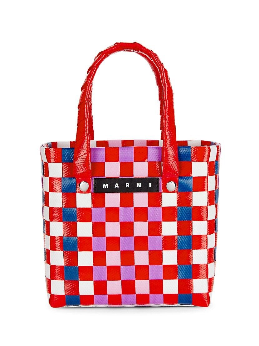 MARNI MARKET POD BASKET bag in red and pink woven material