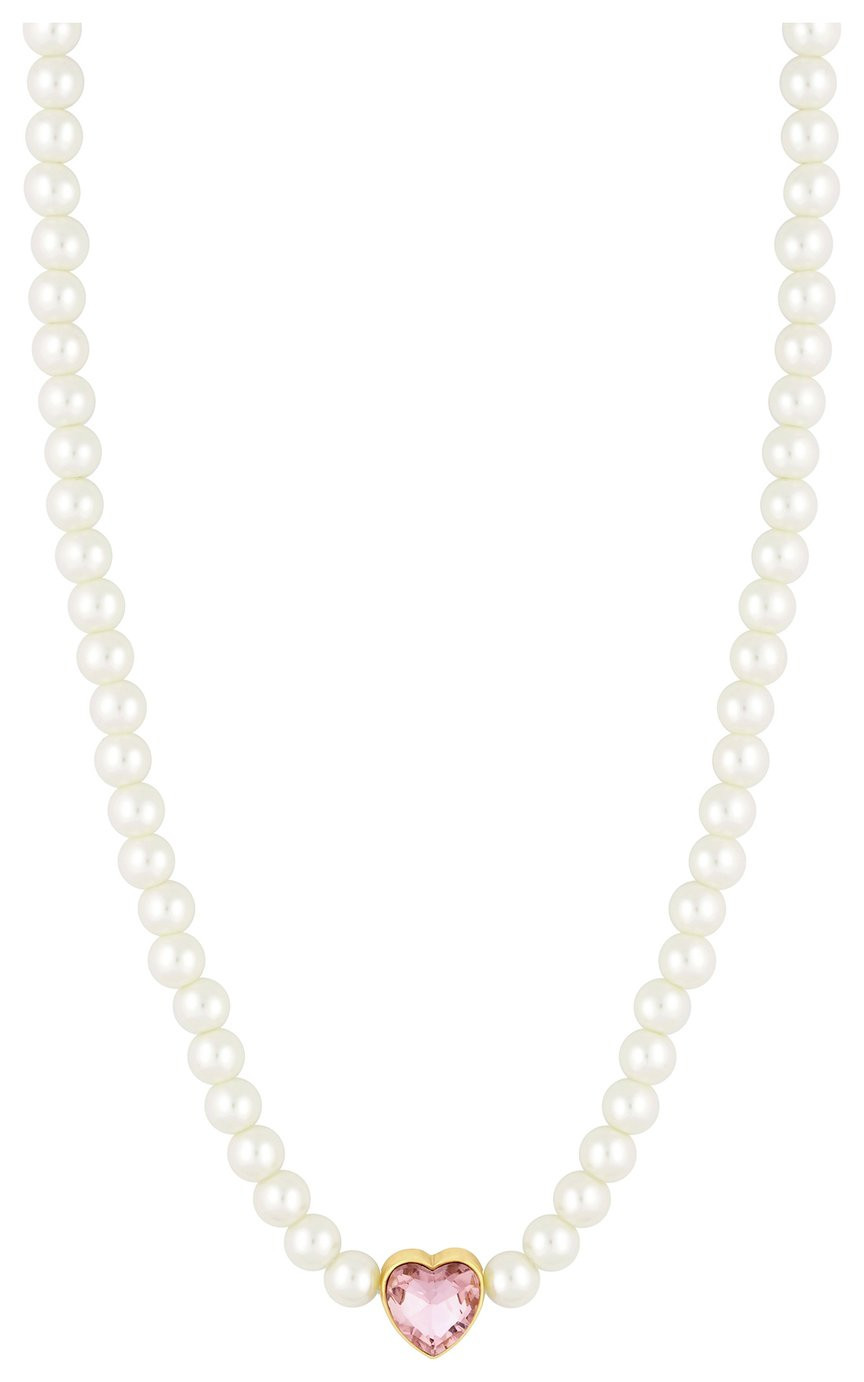 Lipsy Pearl Pink Heart Choker Necklace | argos.co.uk