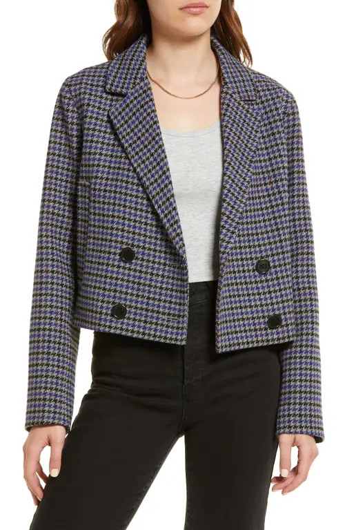 Treasure & Bond Houndstooth Crop Blazer in Blue- Brown Herringbone at Nordstrom, Size Xx-Small | Nordstrom