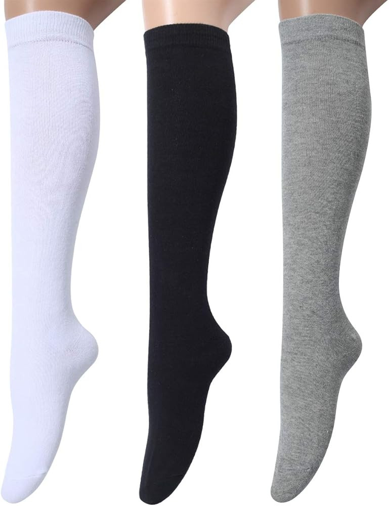 Leotruny 3 Pairs Women's Cotton Opaque Knee High Socks | Amazon (US)
