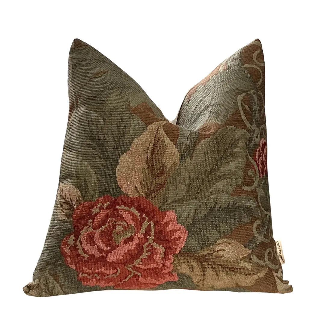 Green Floral Tapestry Pillow Cover, Made in Canada | Etsy (US)