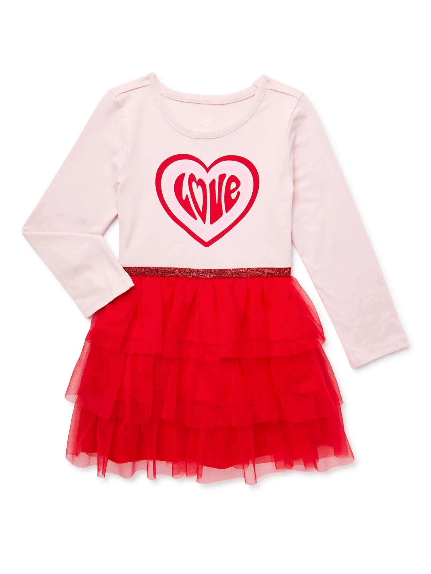 Wonder Nation Valentine’s Day Toddler Girl Long Sleeve Tutu Dress, Sizes 12M-5T - Walmart.com | Walmart (US)