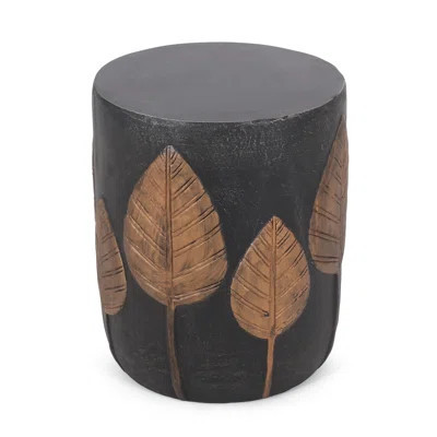 Boho Two-Toned Leaf Pattern Lightweight Concrete Side Table, Cylindrical Design, No Assembly Required, 15.25" W x 15.25" D x 18.50" H | Wayfair North America