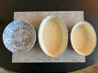 Roseville Spongeware Blue & White Pottery Bowl & Dish Set, 3-Piece Set | eBay | eBay US