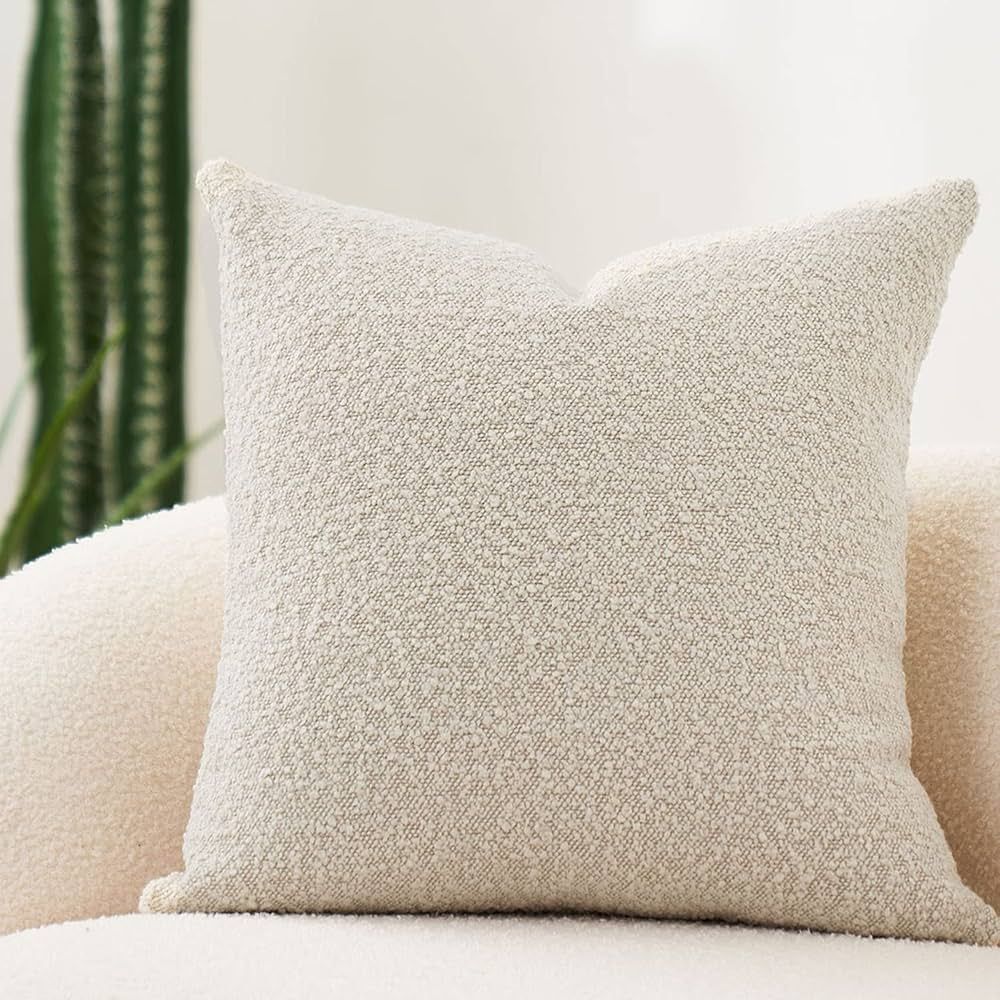 DOMVITUS Luxury Decorative Throw Pillow Cover 18 x 18 Inch Textured Boucle Square Sofa Couch Pillow for Living Room Woven Accent Cushion Case, 1PC, Buttery Cream | Amazon (US)