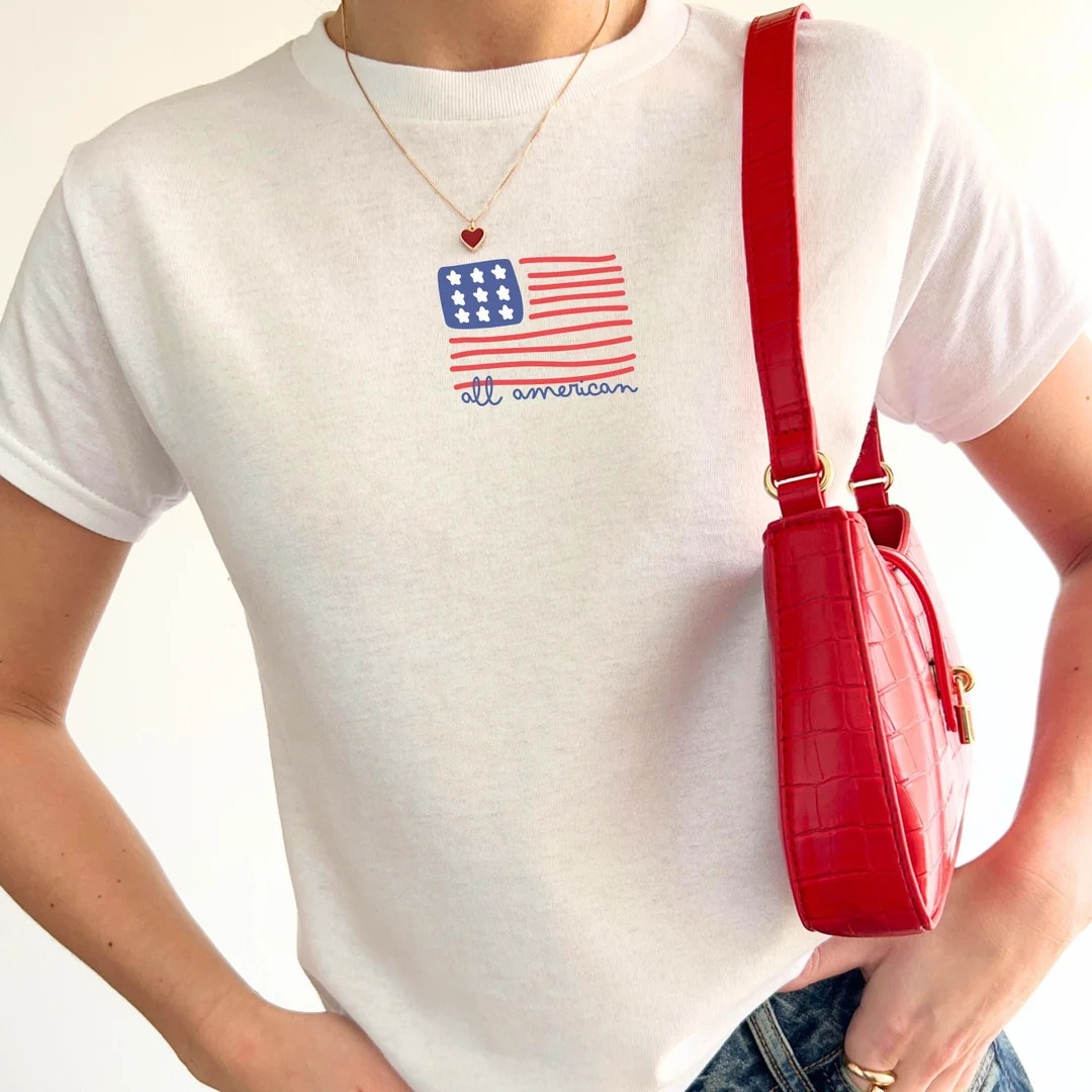 All American Flag Baby Tee 4th of July Crop Top Aesthetic American Flag Shirt Teenage Girl Gift I... | Etsy (US)