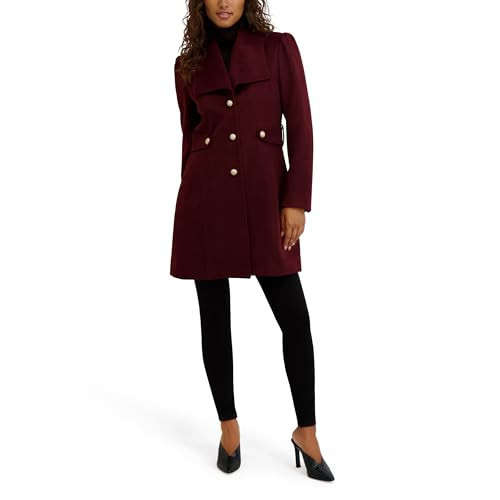 Kensie Women's Outerwear Button Up Twill Wool Coat, Wine | Amazon (US)