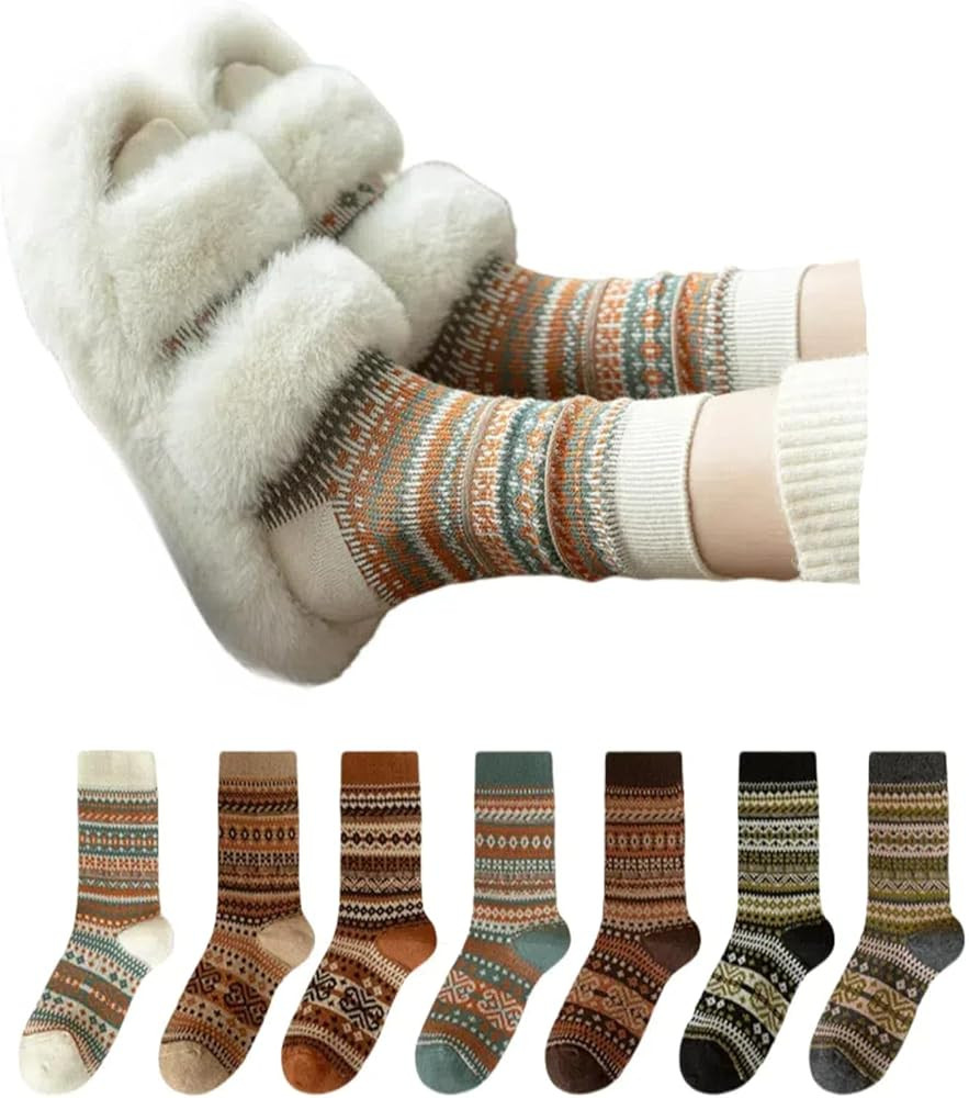 Plaid Socks Retro Argyle High Ankle Sock Women 7 Pairs Double-Needle Double-Layer British Style | Amazon (US)