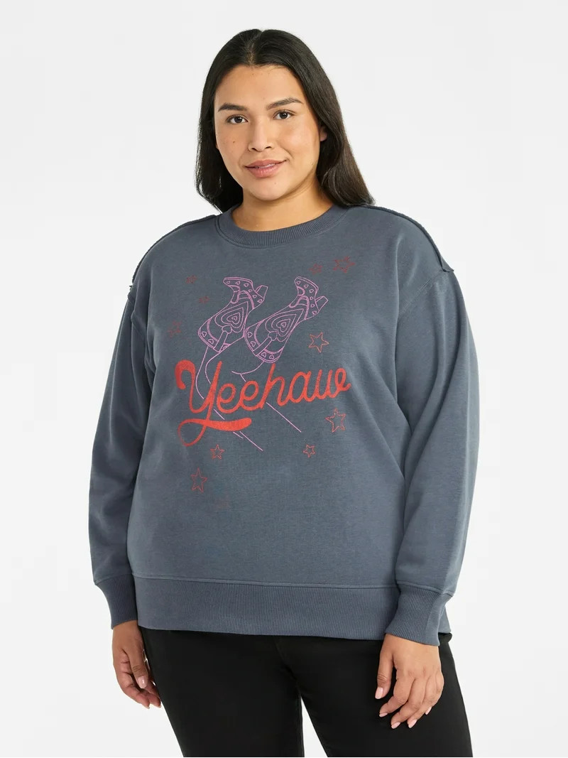 Terra & Sky Women's Plus Graphic Sweatshirt, Yeehaw Boots, Sizes 0X-5X | Walmart (US)