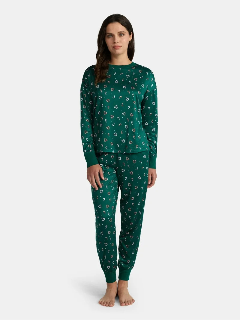 Holiday Time Women's Long Sleeve Crew Neck Sleep Top and Jogger Pants Pajama Set, 2-Piece, Sizes ... | Walmart (US)