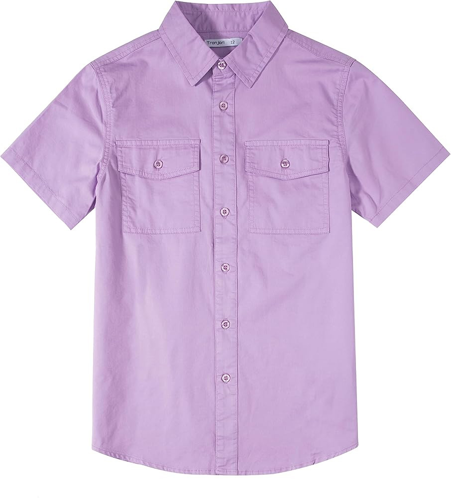 Tronjori Boys Short Sleeve Button Down Casual Woven Shirt Two Pockets | Amazon (US)